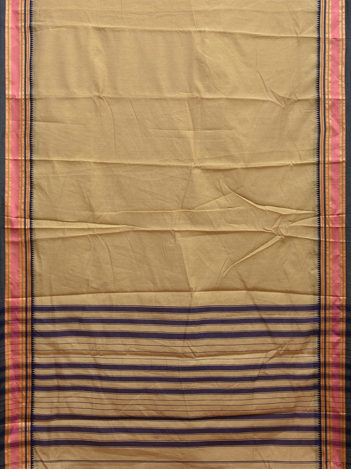 Light Green and Dark Blue Bamboo Cotton Plain Saree with Strips Pallu Design No Blouse bc0683