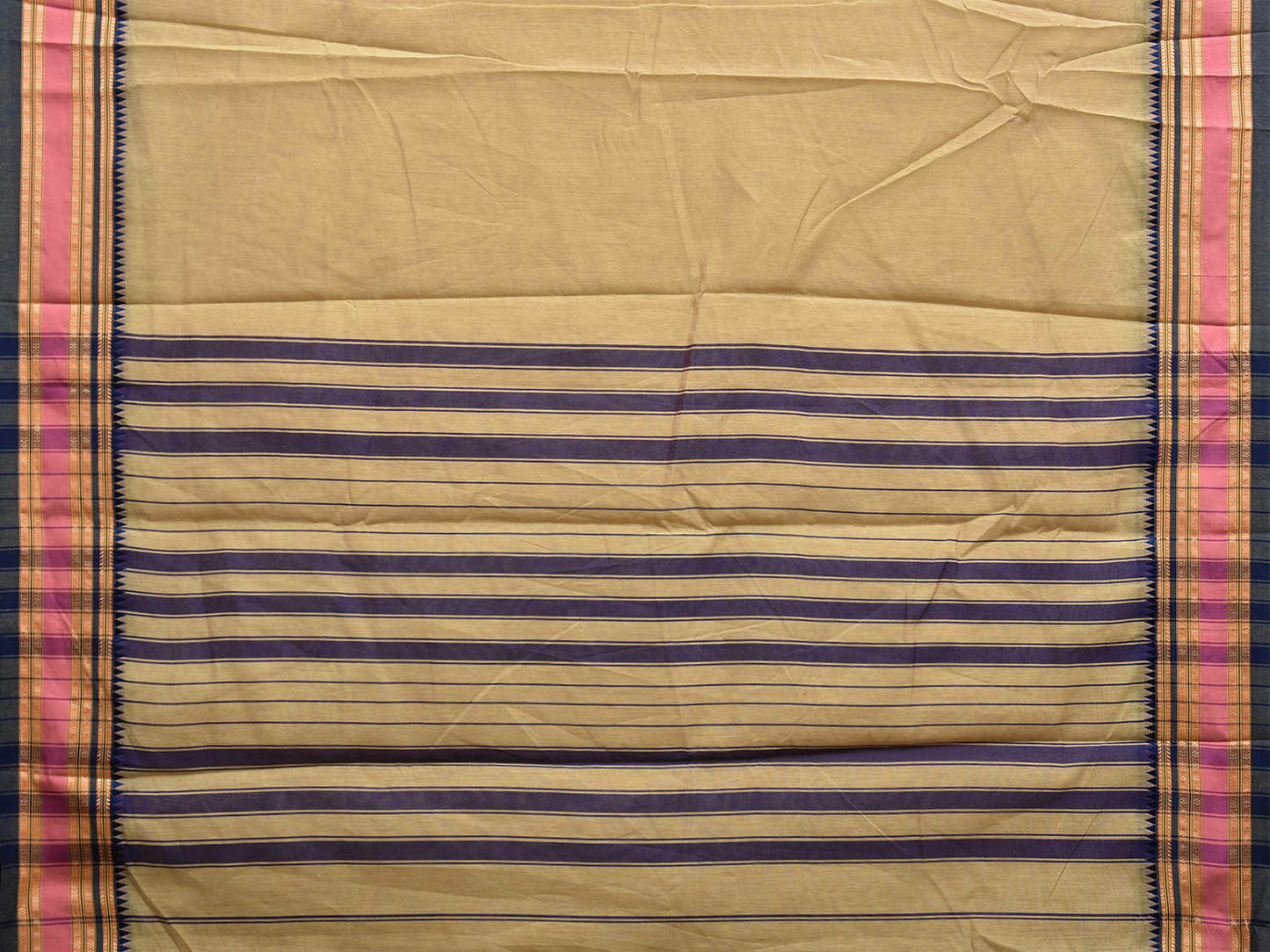 Light Green and Dark Blue Bamboo Cotton Plain Saree with Strips Pallu Design No Blouse bc0683