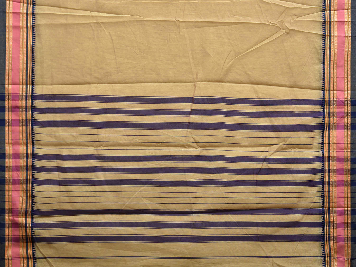 Light Green and Dark Blue Bamboo Cotton Plain Saree with Strips Pallu Design No Blouse bc0683