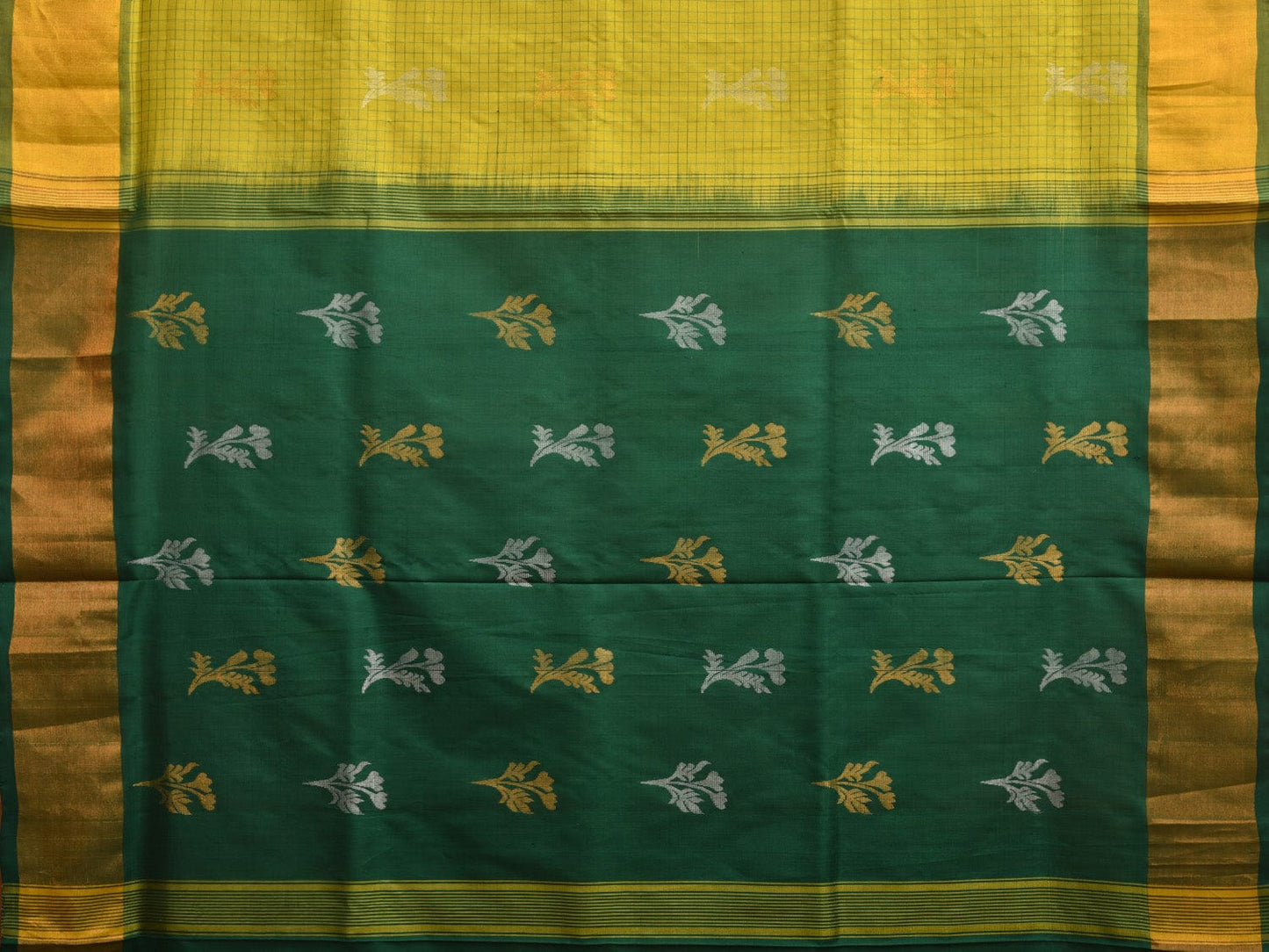 Light Green and Dark Green Uppada Silk Handloom Saree with Checks and Body Buta Design u2254