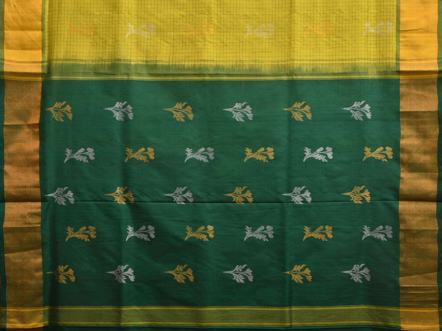 Light Green and Dark Green Uppada Silk Handloom Saree with Checks and Body Buta Design u2254
