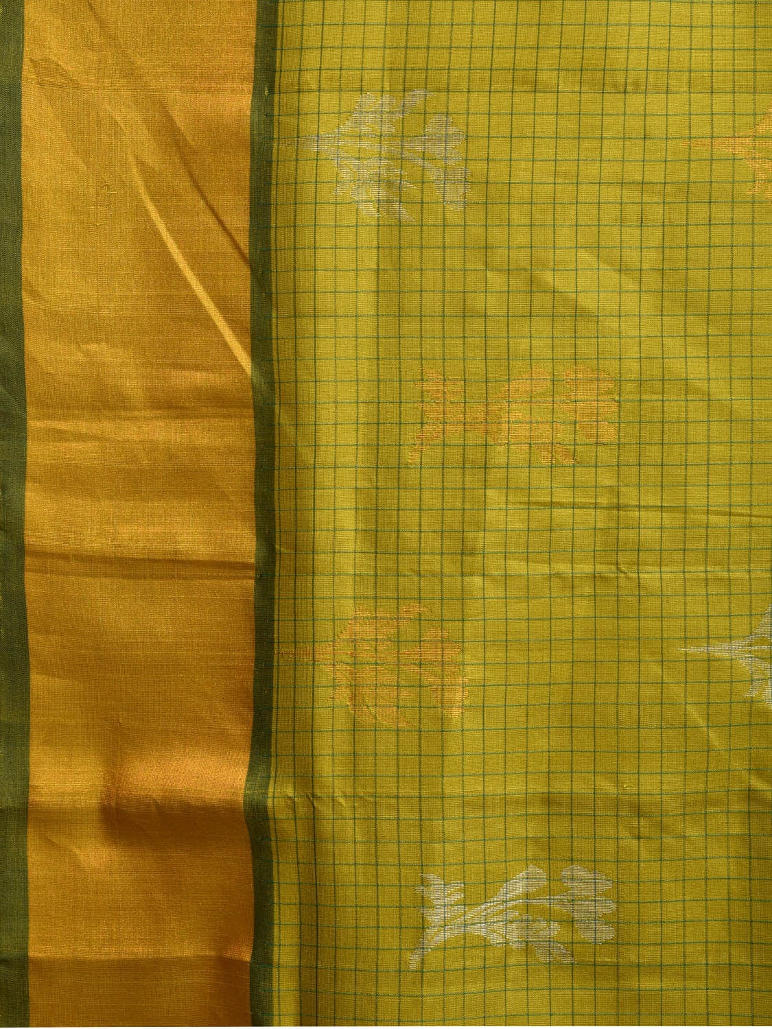 Light Green and Dark Green Uppada Silk Handloom Saree with Checks and Body Buta Design u2254