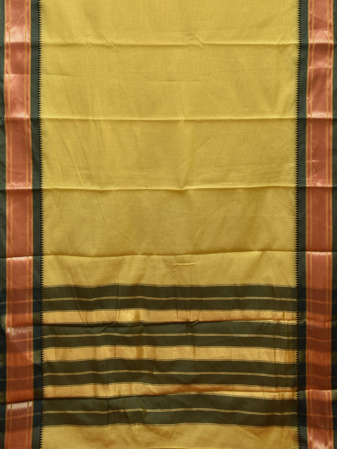 Light Green and Green Bamboo Cotton Plain Saree with Narali Border No Blouse bc0553