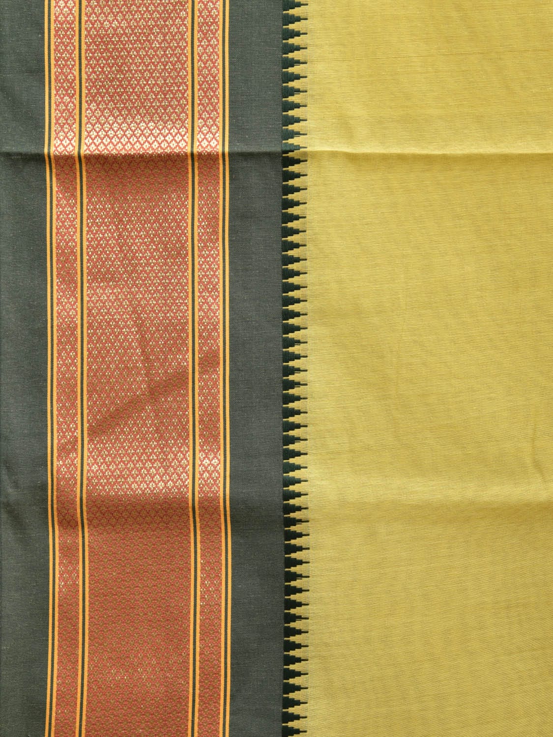 Light Green and Green Bamboo Cotton Plain Saree with Narali Border No Blouse bc0553
