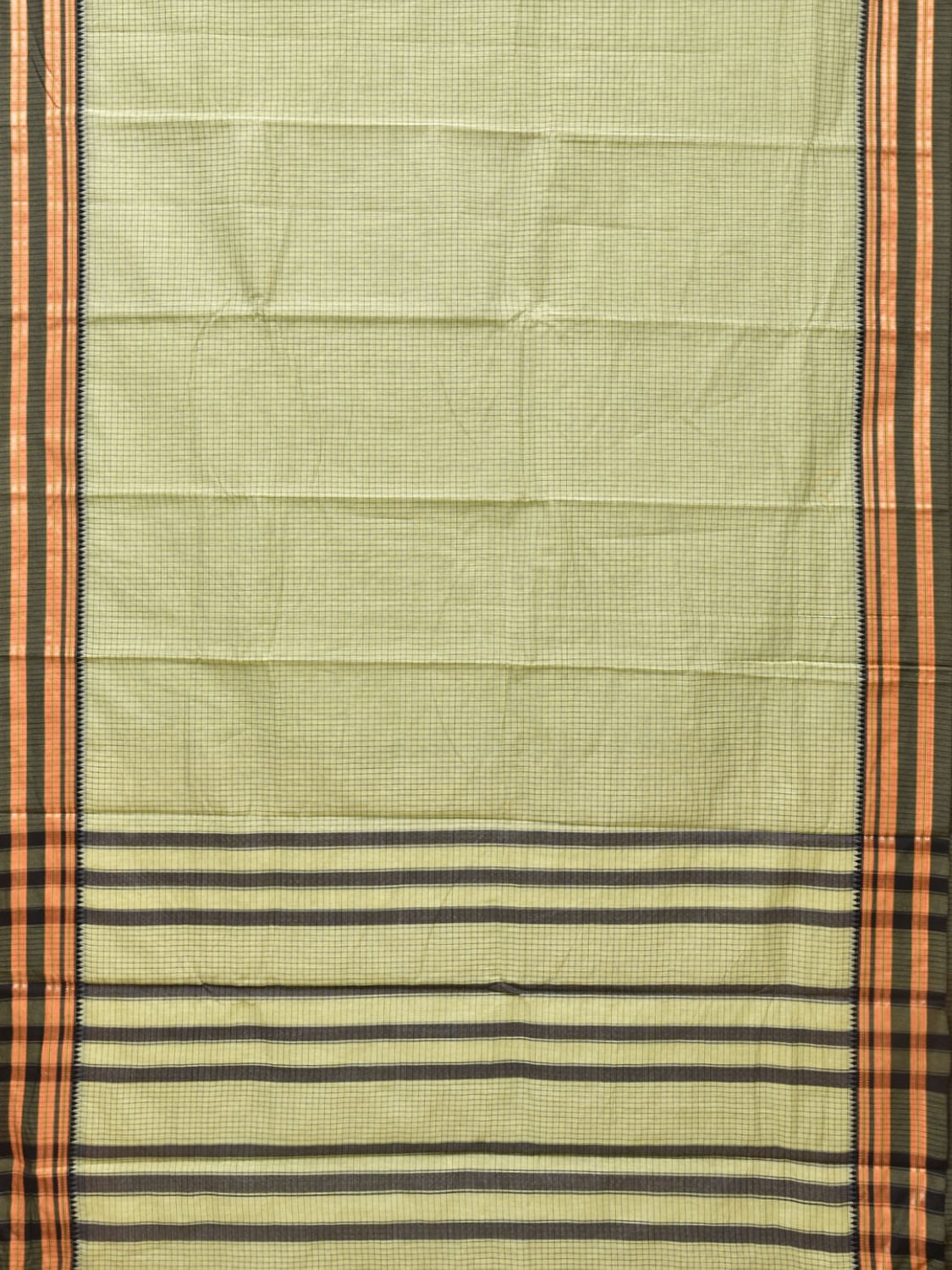 Light Green and Green Bamboo Cotton Saree with Checks Design No Blouse bc0163