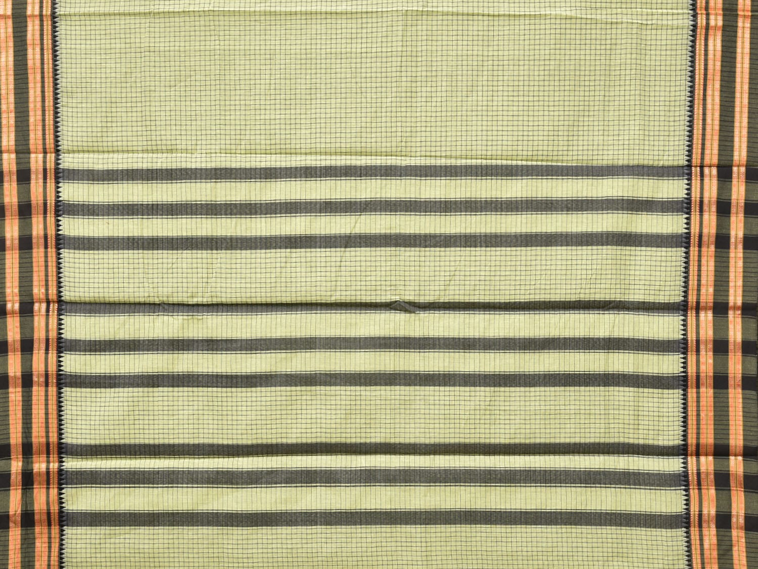 Light Green and Green Bamboo Cotton Saree with Checks Design No Blouse bc0163