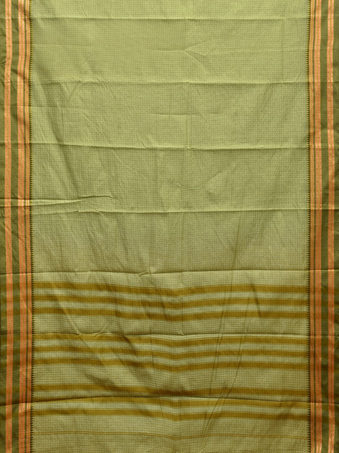 Light Green and Green Bamboo Cotton Saree with Checks Design No Blouse bc0600