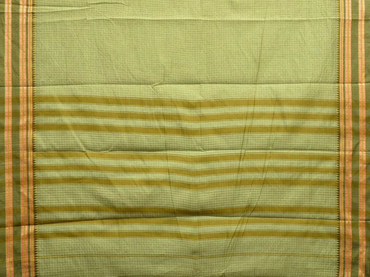Light Green and Green Bamboo Cotton Saree with Checks Design No Blouse bc0600