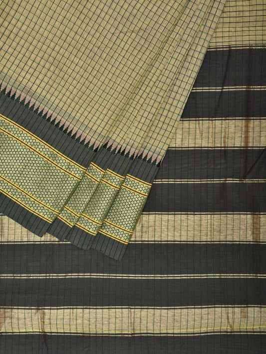 Light Green and Green Bamboo Cotton Saree with Checks Design No Blouse bc0670