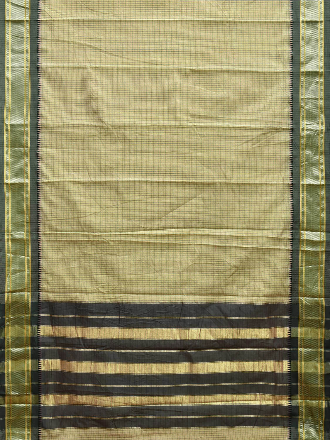 Light Green and Green Bamboo Cotton Saree with Checks Design No Blouse bc0670