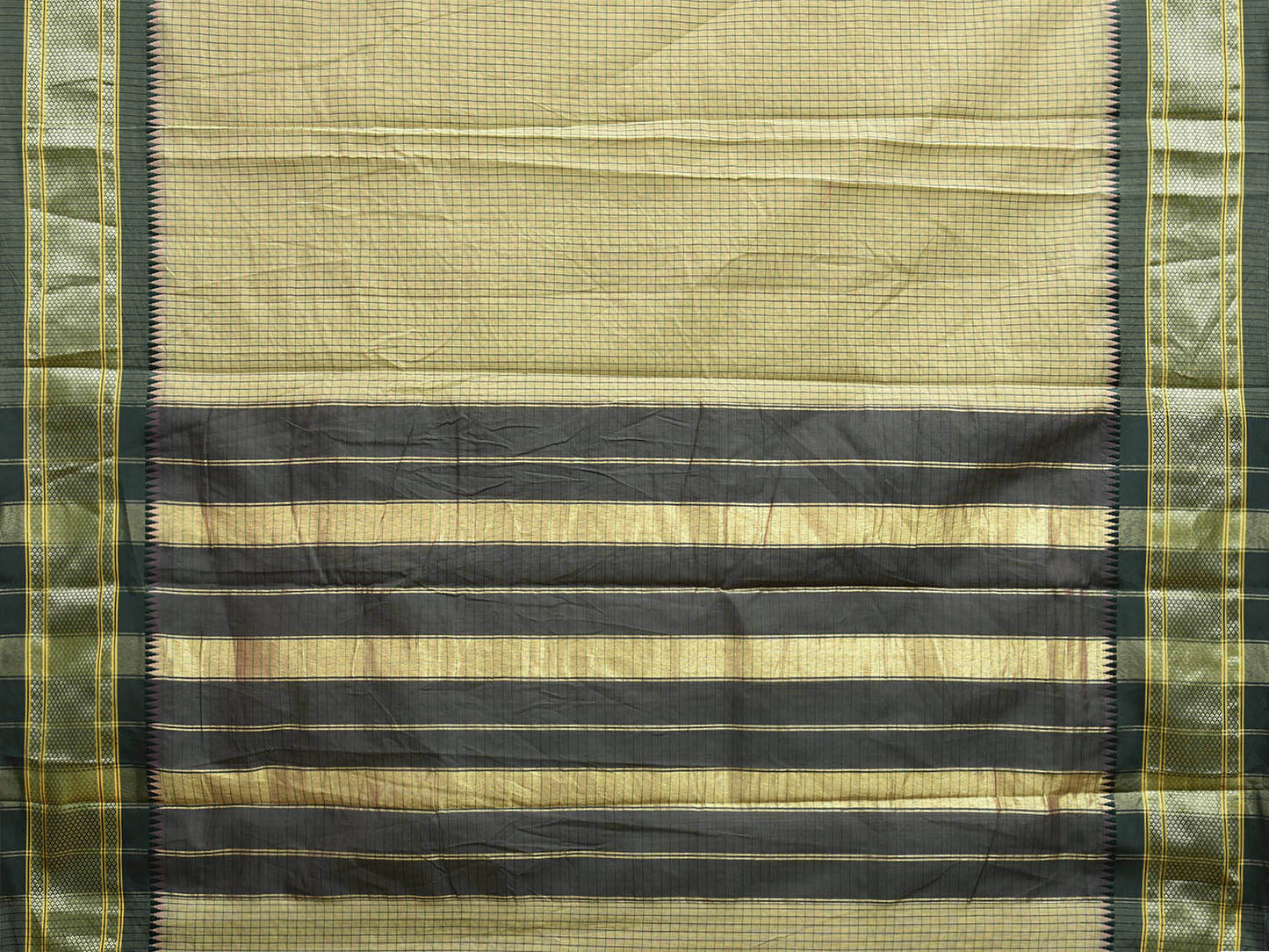 Light Green and Green Bamboo Cotton Saree with Checks Design No Blouse bc0670