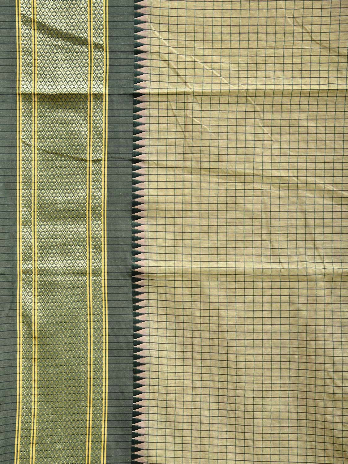 Light Green and Green Bamboo Cotton Saree with Checks Design No Blouse bc0670