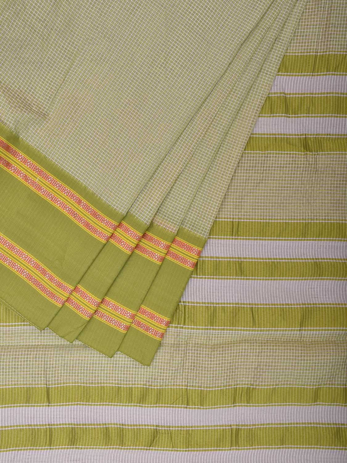 Light Green and Green Bamboo Cotton Saree with Small Checks Design No Blouse bc0689