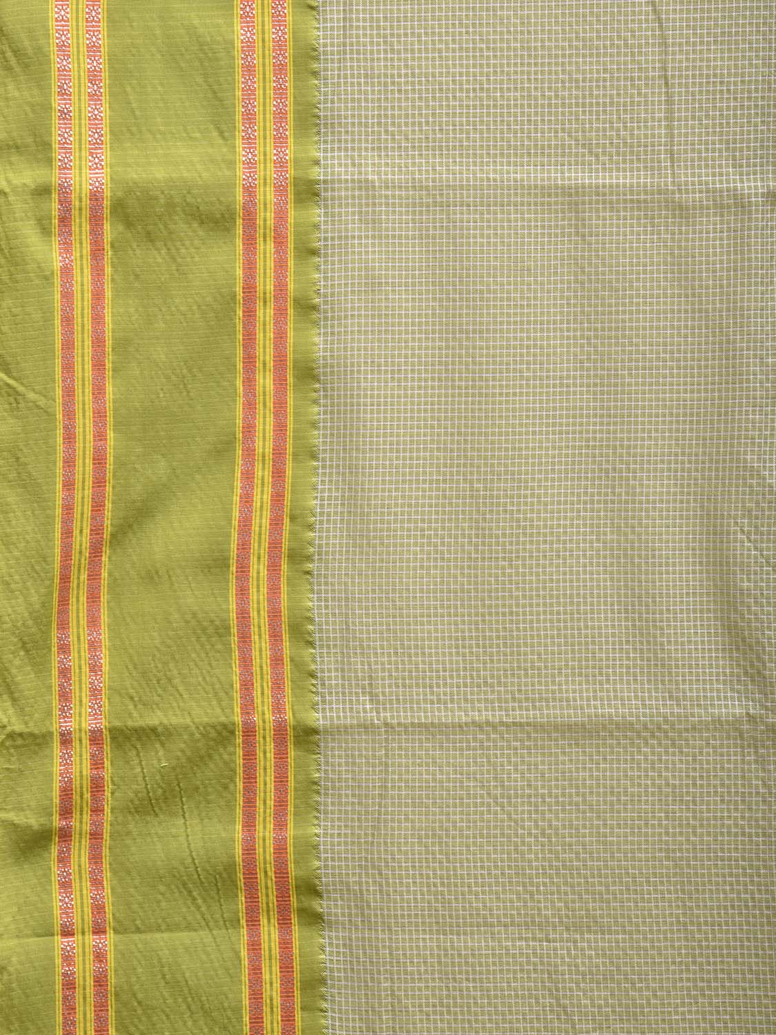 Light Green and Green Bamboo Cotton Saree with Small Checks Design No Blouse bc0689