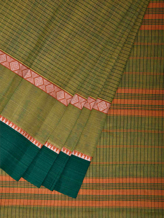 Light Green and Green Narayanpet Cotton Handloom Saree with Strips Design No Blouse np1141