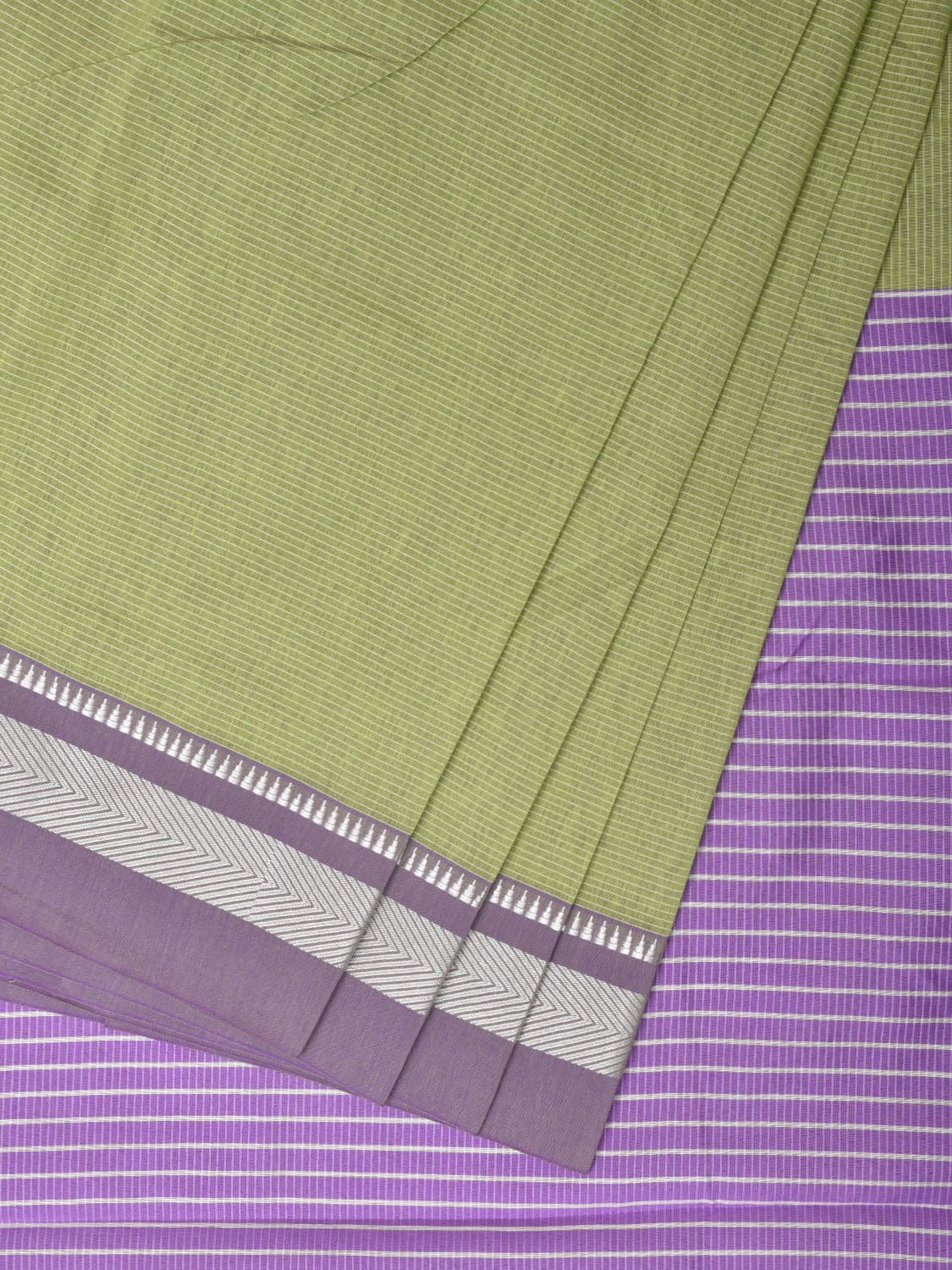 Light Green and Lavender Bamboo Cotton Saree with Strips Design No Blouse bc0232