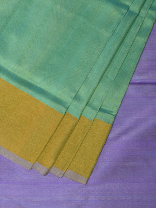 Light Green and Lavender Uppada Silk Handloom Plain Saree with Contrast Pallu Design u2208