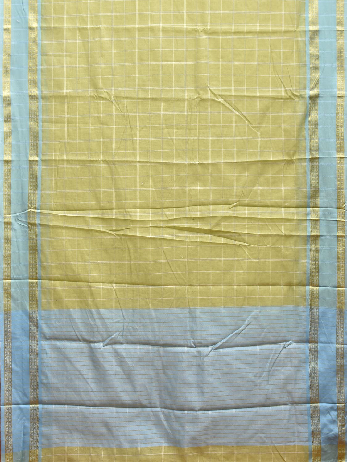 Light Green and Light Blue Bamboo Cotton Saree with Big Checks Design No Blouse bc0617