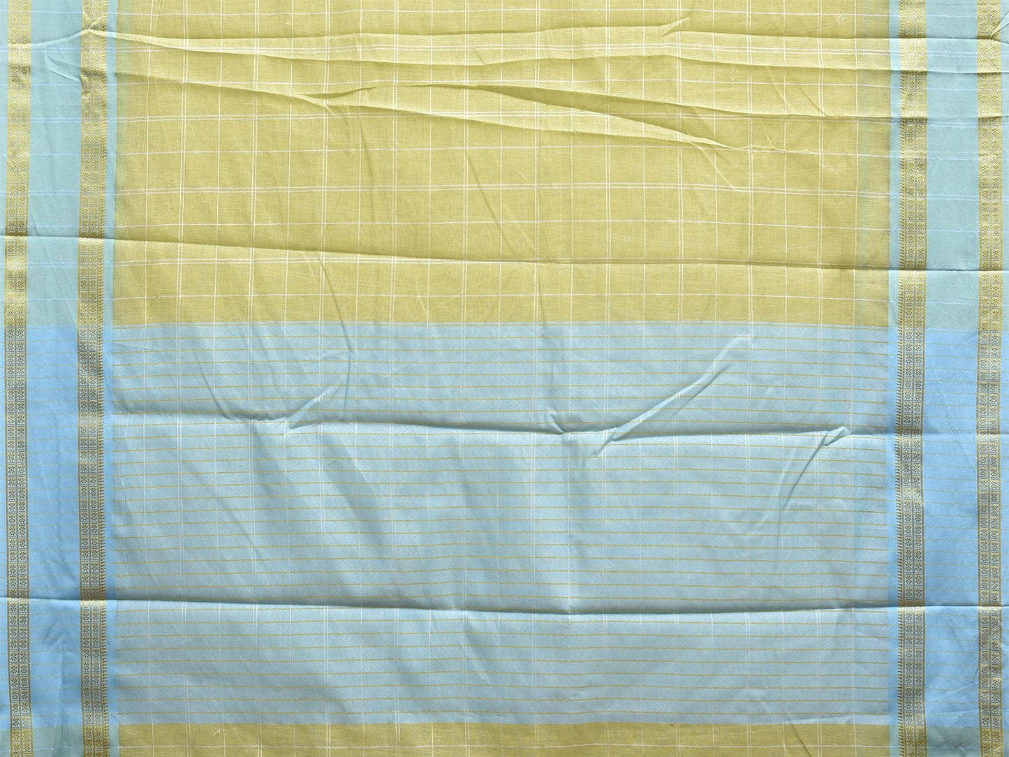 Light Green and Light Blue Bamboo Cotton Saree with Big Checks Design No Blouse bc0617