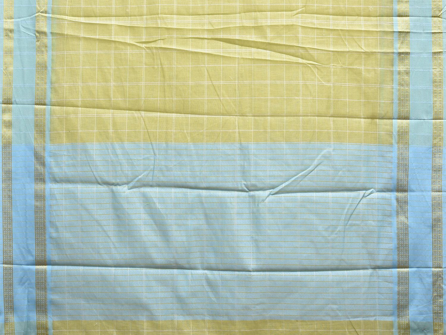 Light Green and Light Blue Bamboo Cotton Saree with Big Checks Design No Blouse bc0617