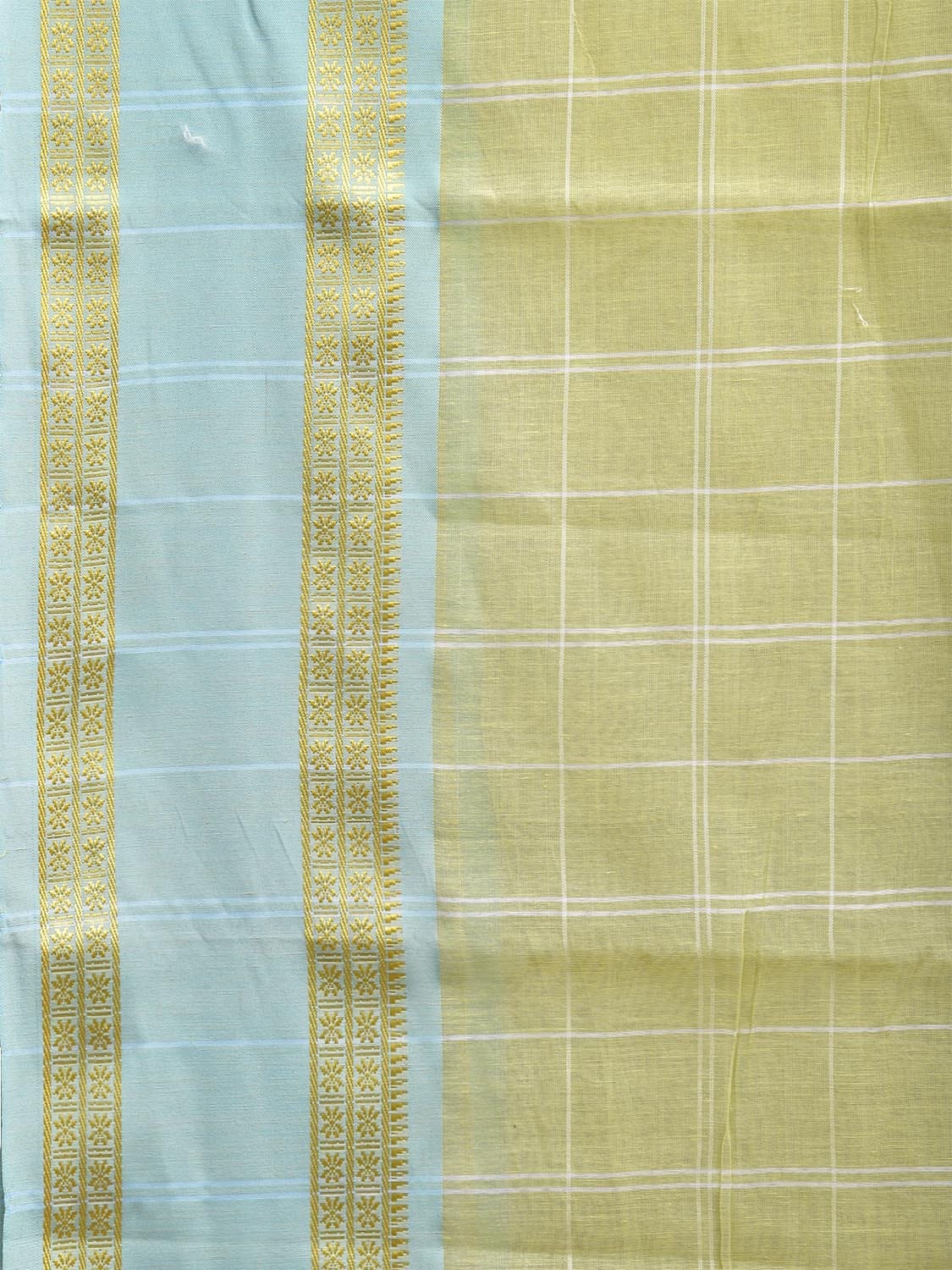 Light Green and Light Blue Bamboo Cotton Saree with Big Checks Design No Blouse bc0617