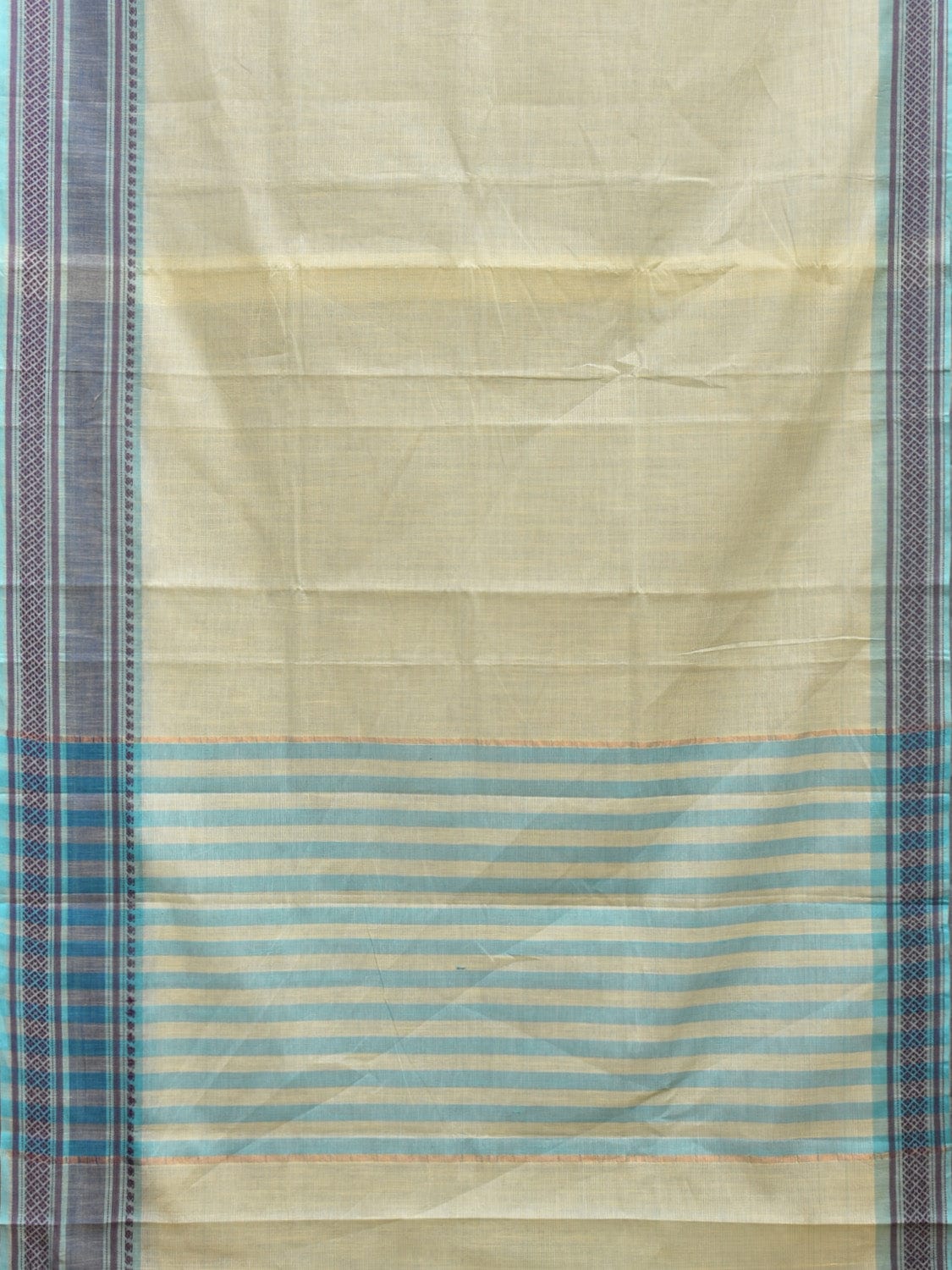 Light Green and Light Blue Kanchipuram Cotton Saree with Strips Pallu and Border Design k0529