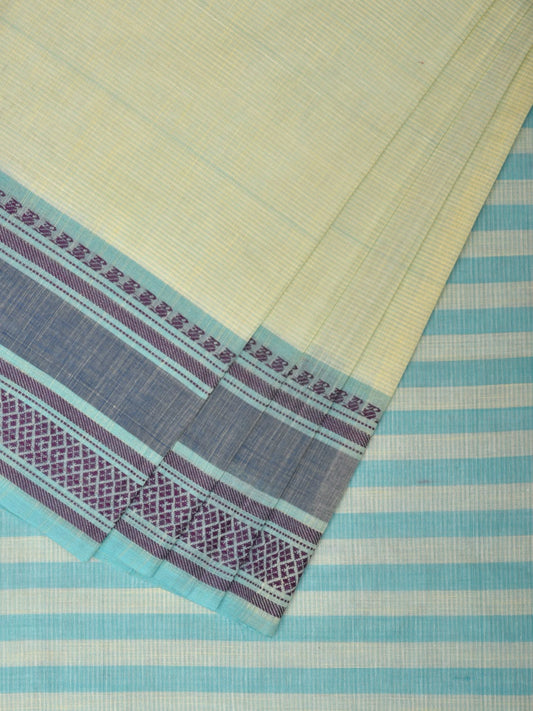 Light Green and Light Blue Kanchipuram Cotton Saree with Strips Pallu and Border Design k0529