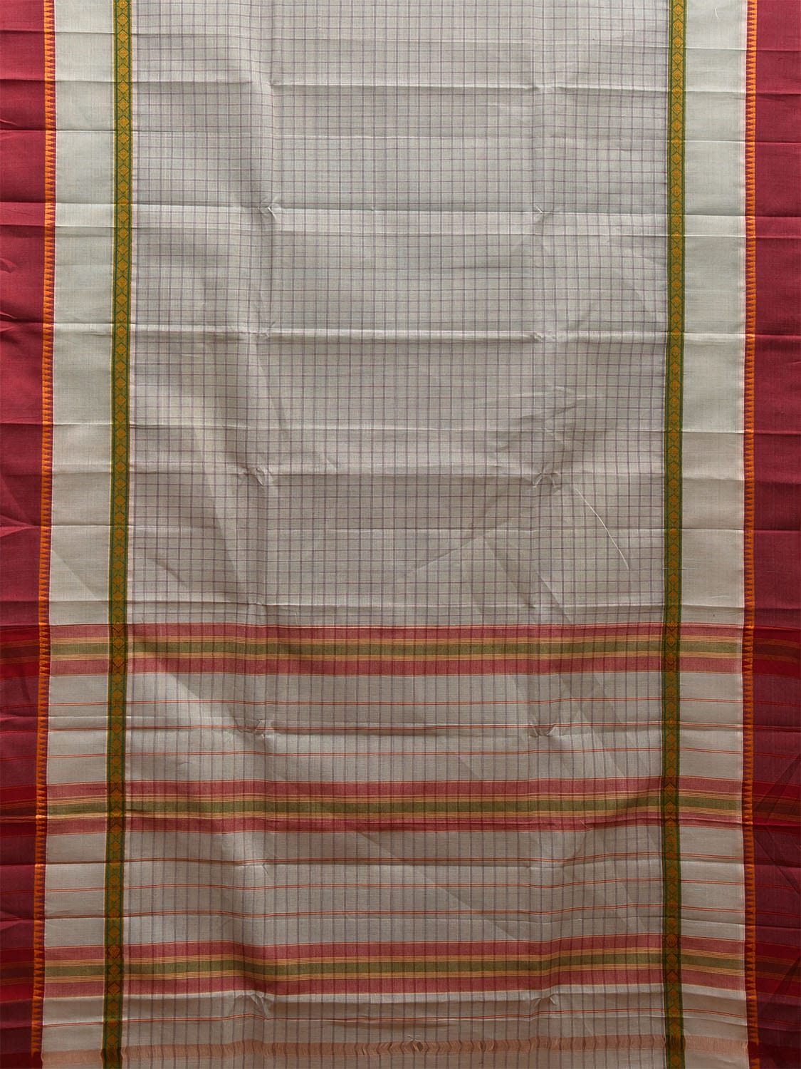 Light Green and Maroon Narayanpet Cotton Handloom Saree with Checks Design and Big Border No Blouse np1022