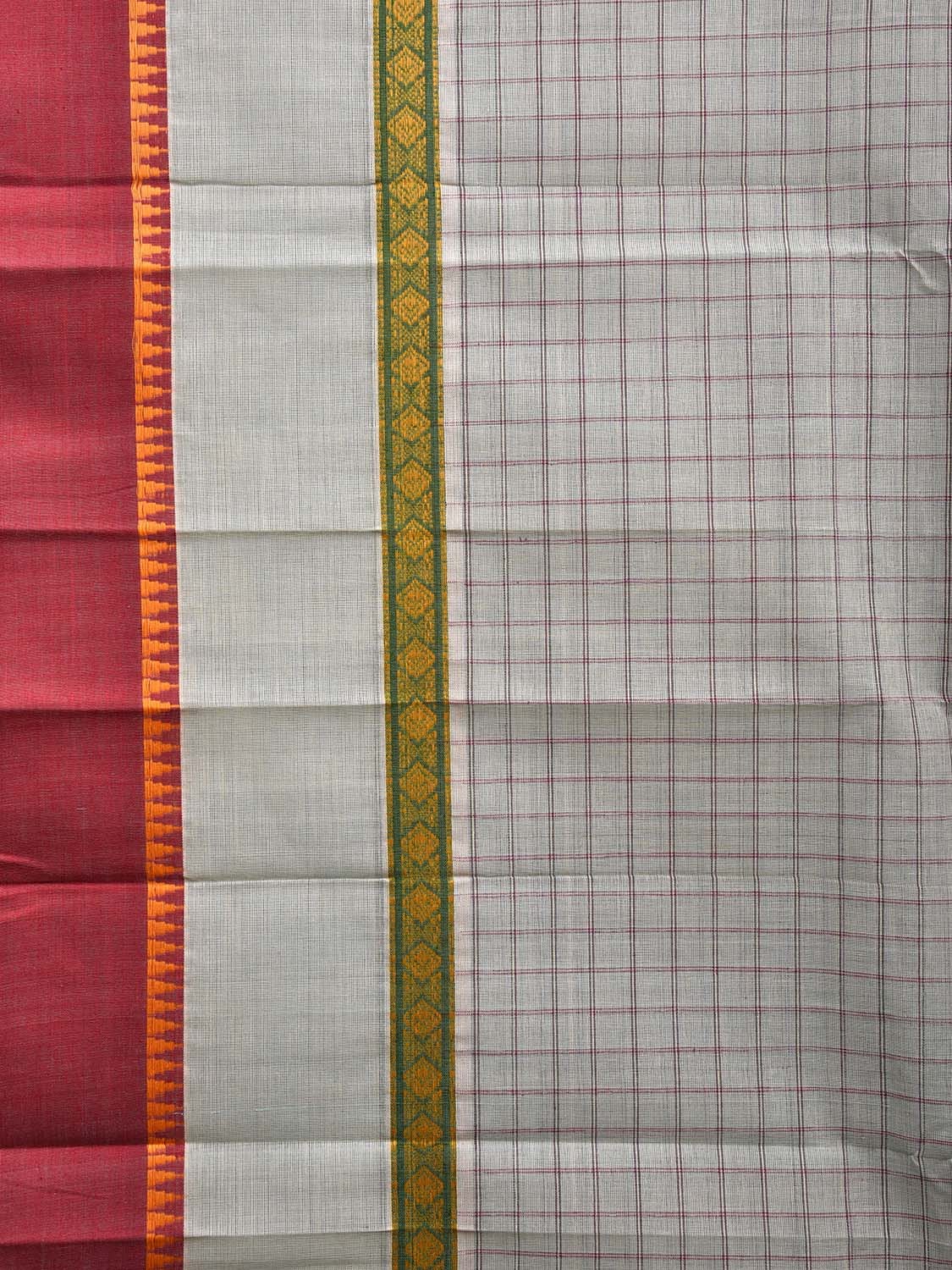 Light Green and Maroon Narayanpet Cotton Handloom Saree with Checks Design and Big Border No Blouse np1022