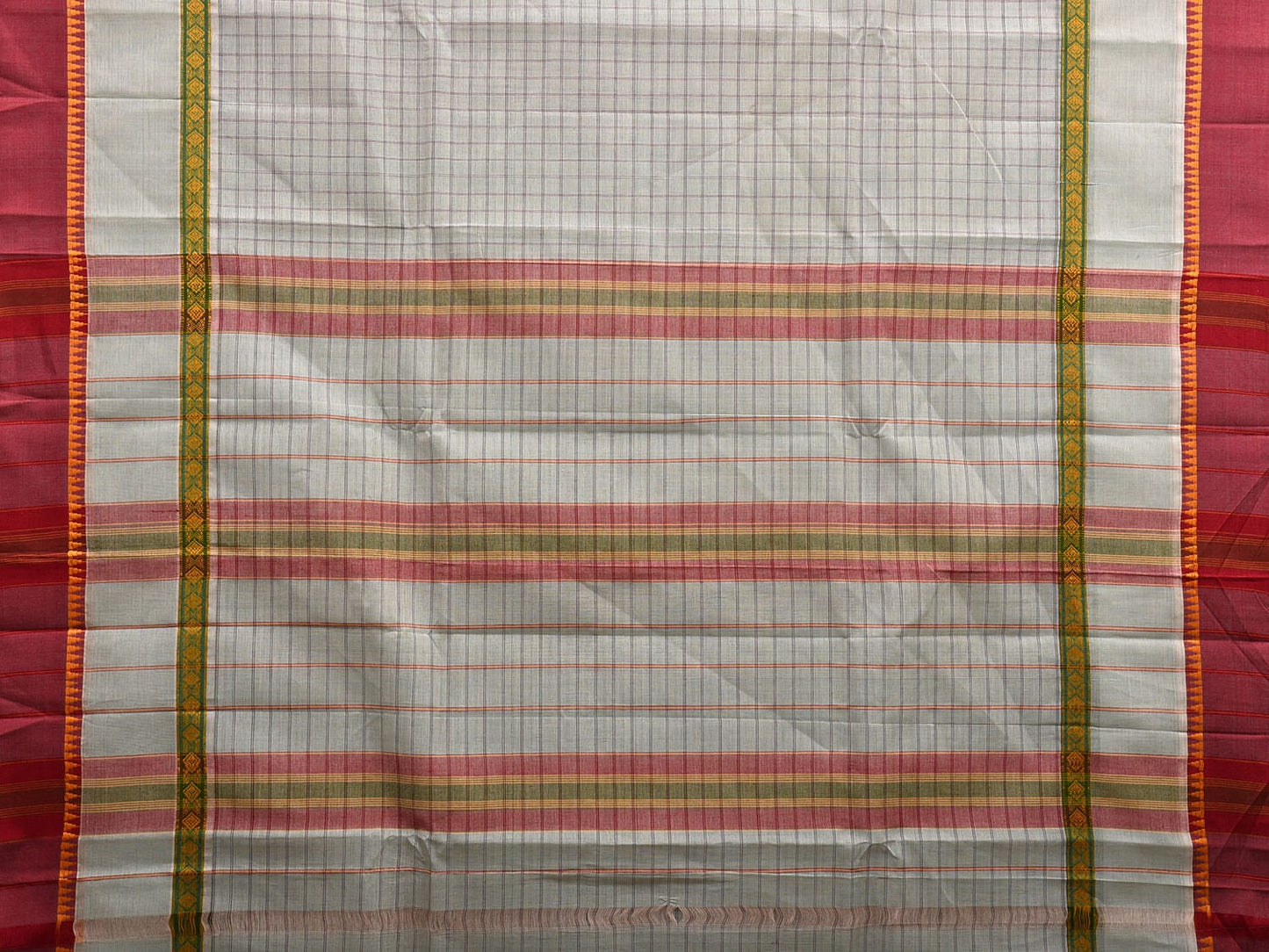 Light Green and Maroon Narayanpet Cotton Handloom Saree with Checks Design and Big Border No Blouse np1022