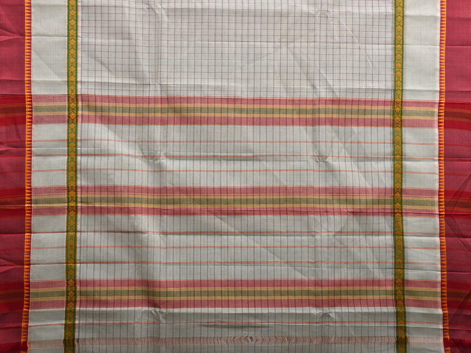 Light Green and Maroon Narayanpet Cotton Handloom Saree with Checks Design and Big Border No Blouse np1022