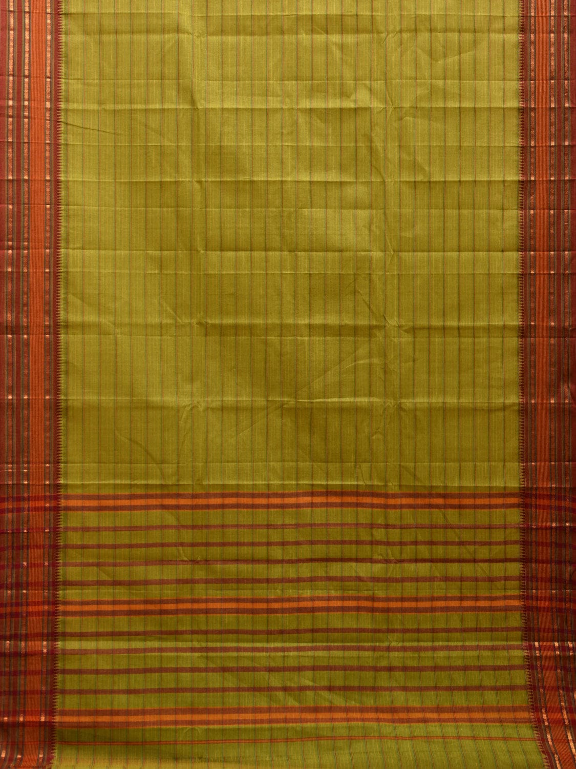 Light Green and Maroon Narayanpet Cotton Handloom Saree with Strips Design No Blouse np1005