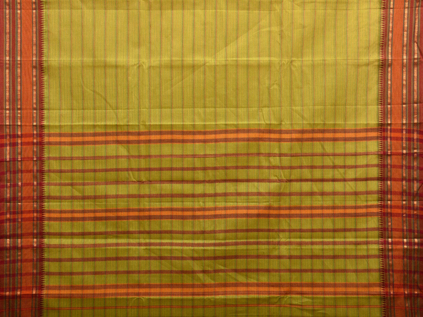 Light Green and Maroon Narayanpet Cotton Handloom Saree with Strips Design No Blouse np1005