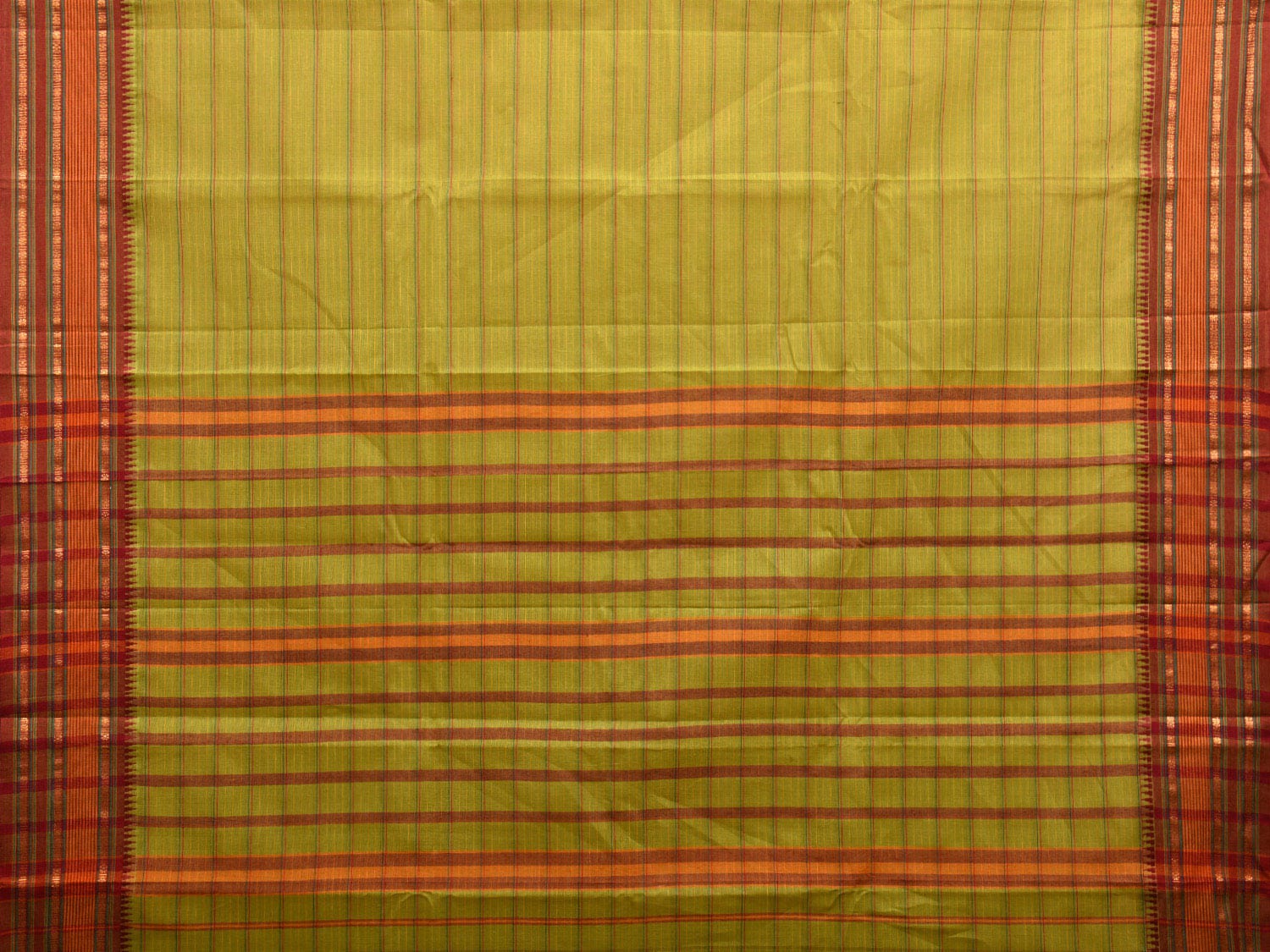 Light Green and Maroon Narayanpet Cotton Handloom Saree with Strips Design No Blouse np1005