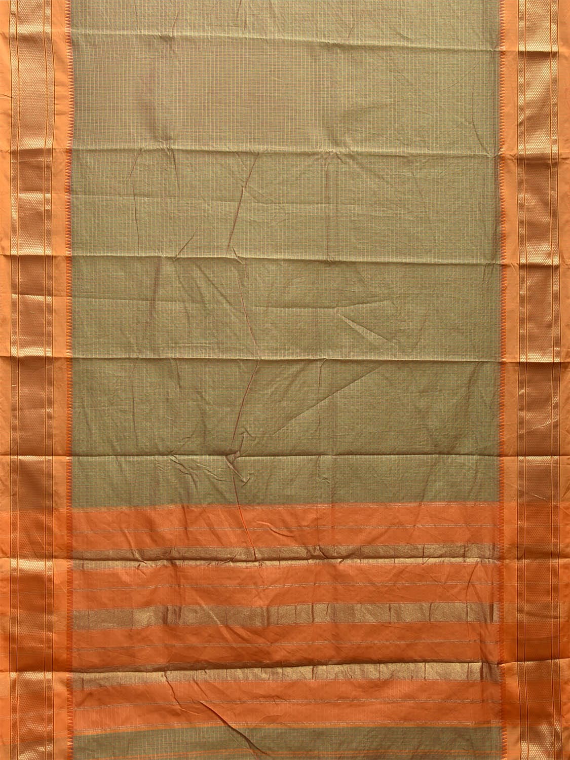 Light Green and Mustard Bamboo Cotton Saree with Checks and Contrast Pallu Design No Blouse bc0567