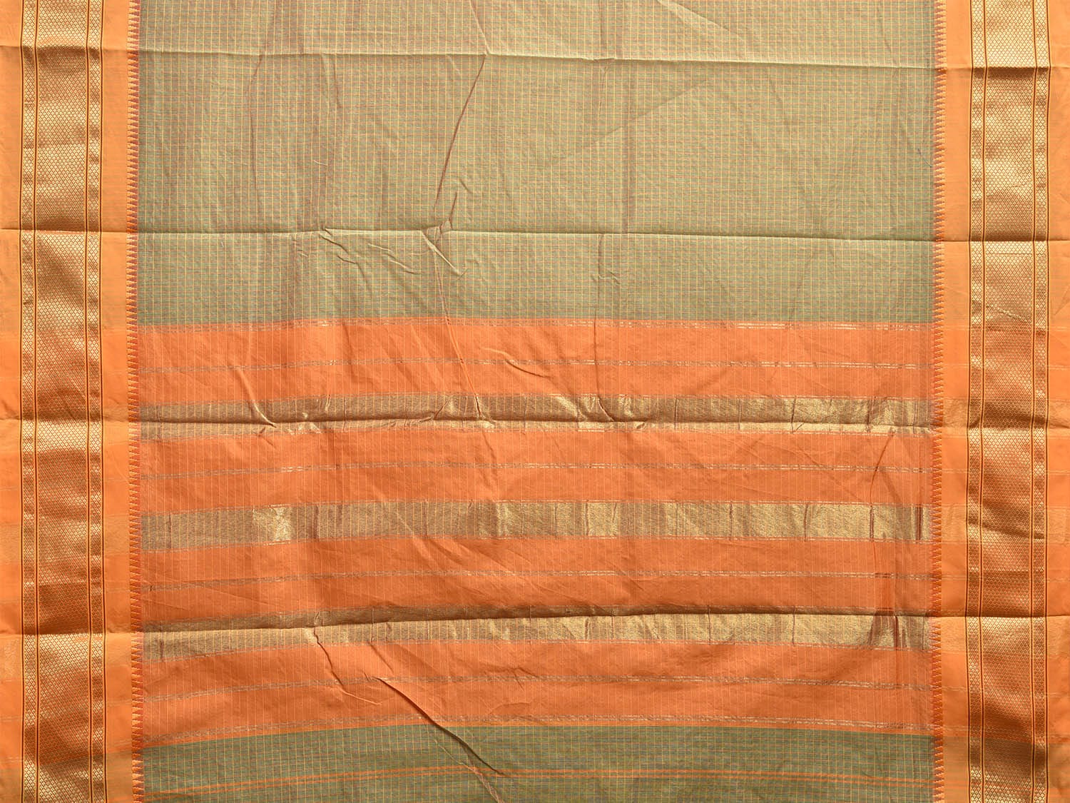 Light Green and Mustard Bamboo Cotton Saree with Checks and Contrast Pallu Design No Blouse bc0567