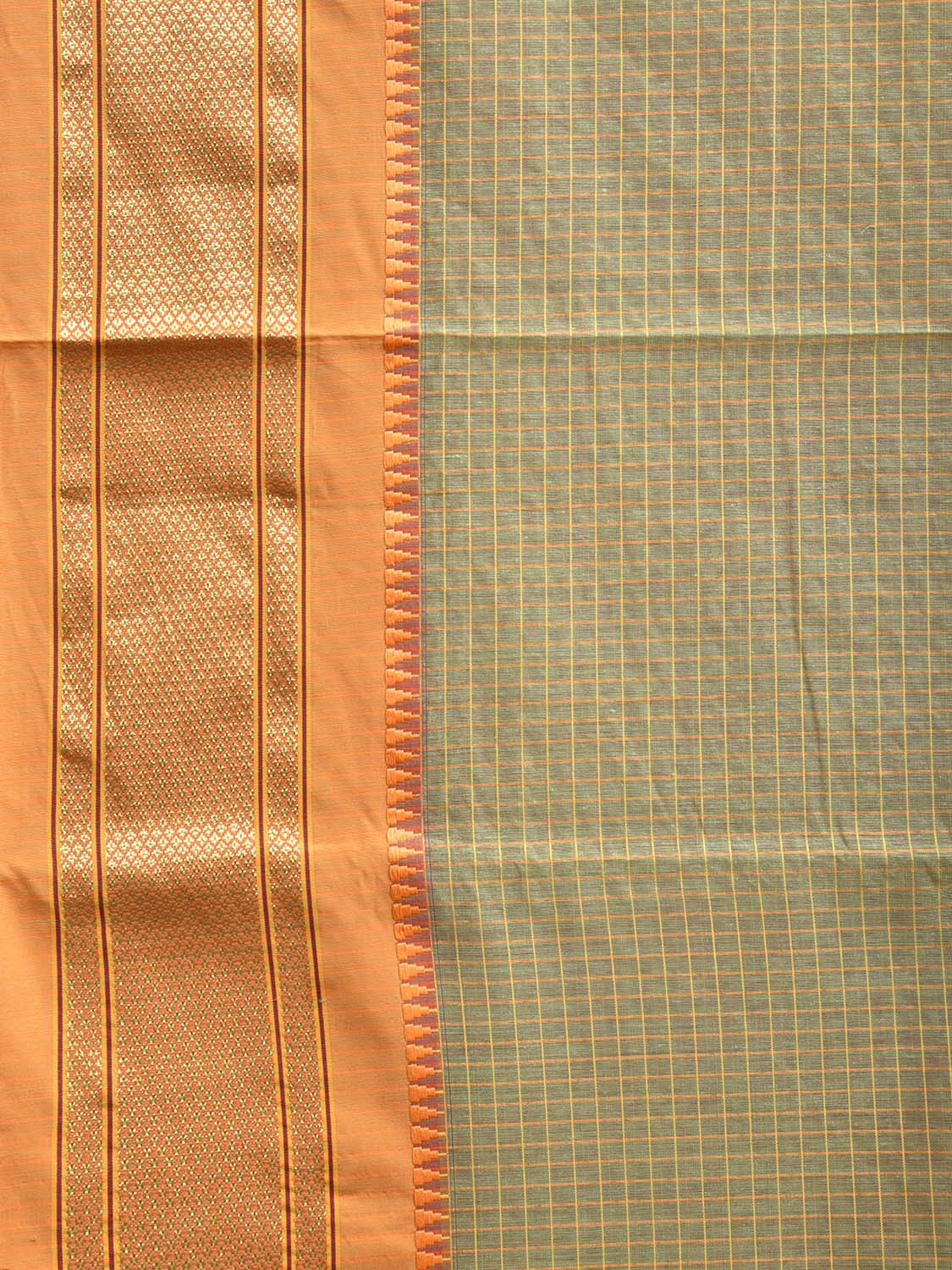 Light Green and Mustard Bamboo Cotton Saree with Checks and Contrast Pallu Design No Blouse bc0567