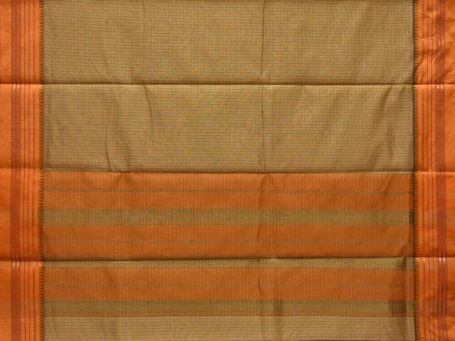 Light Green and Mustard Bamboo Cotton Silk Saree with Checks Design bc0052