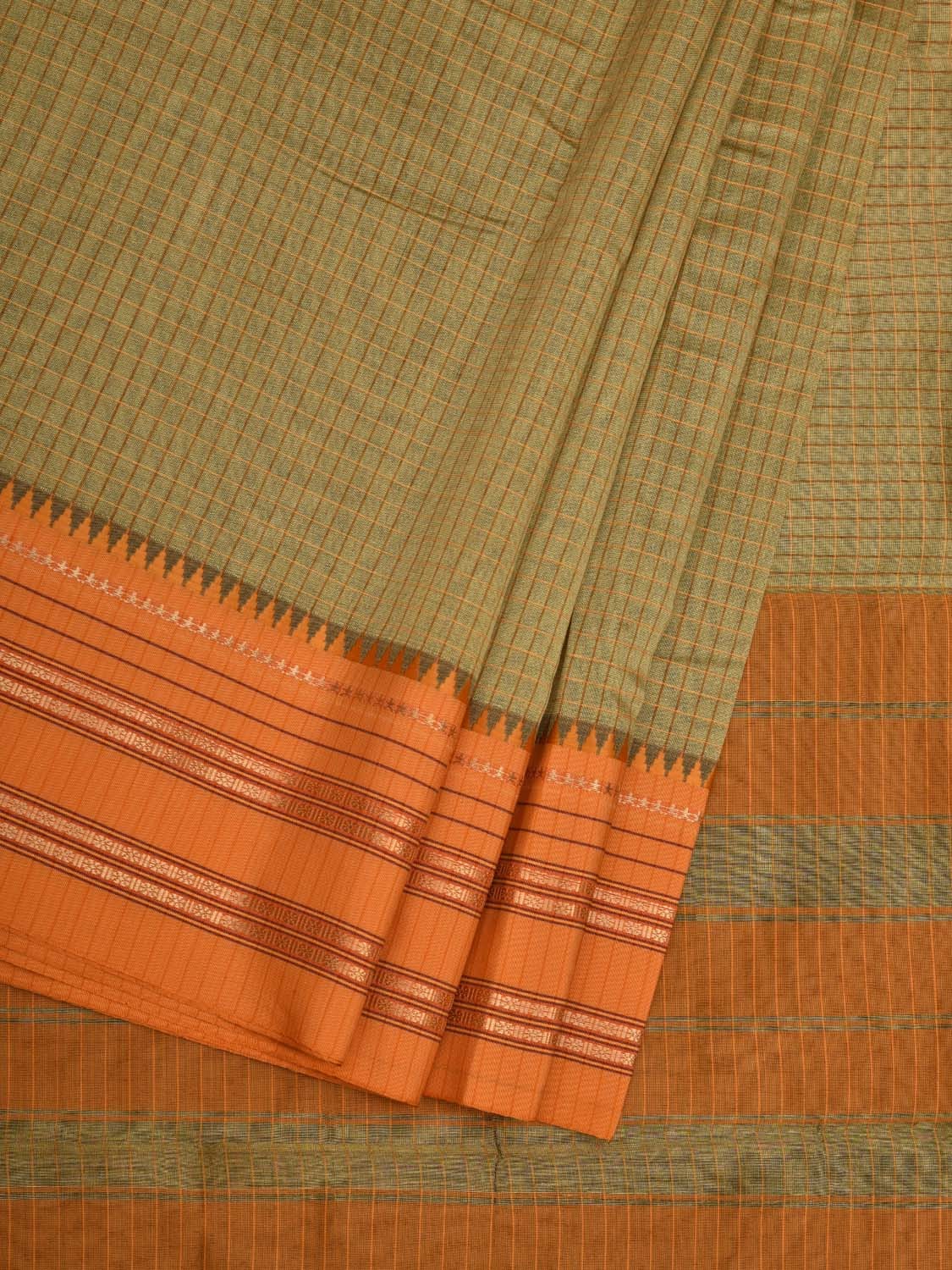 Light Green and Mustard Bamboo Cotton Silk Saree with Checks Design bc0052