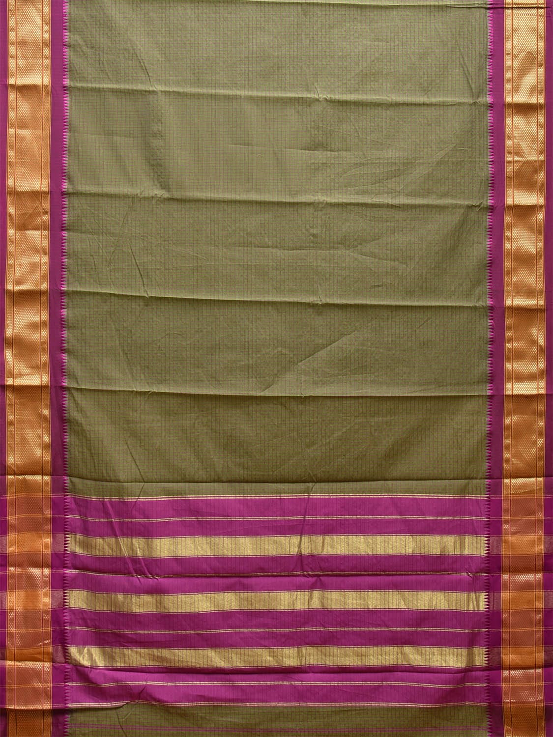 Light Green and Pink Bamboo Cotton Saree with Checks Design and Narali Border No Blouse bc0558