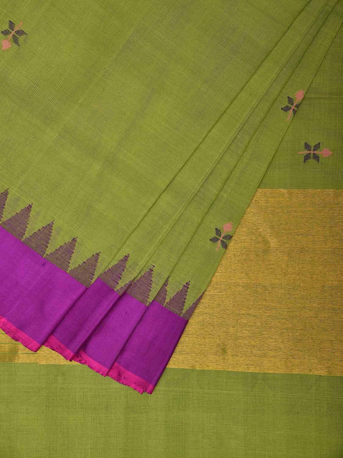 Light Green and Purple Khadi Cotton Handloom Saree with Jamdani Buta Design kh0689