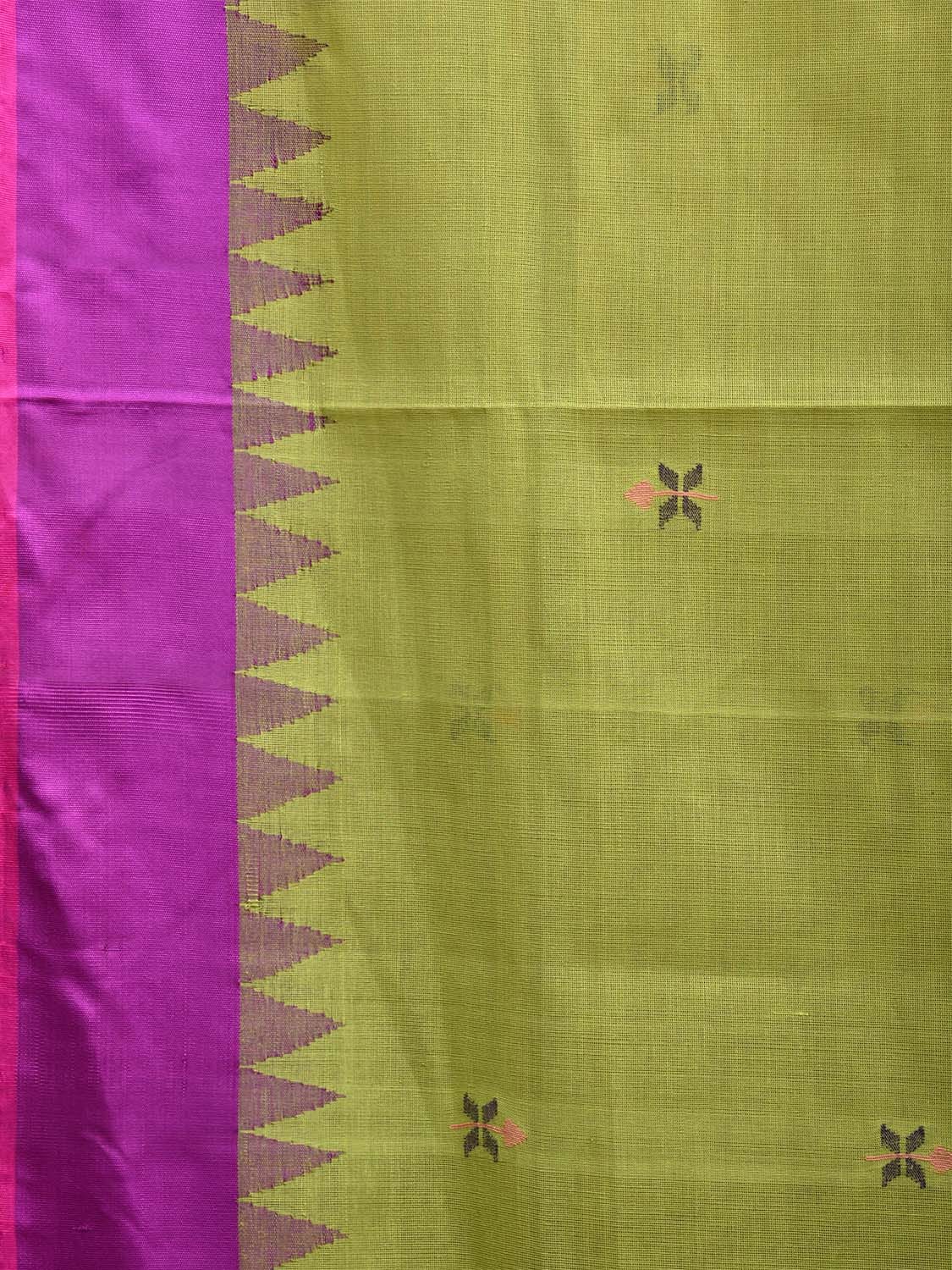 Light Green and Purple Khadi Cotton Handloom Saree with Jamdani Buta Design kh0689