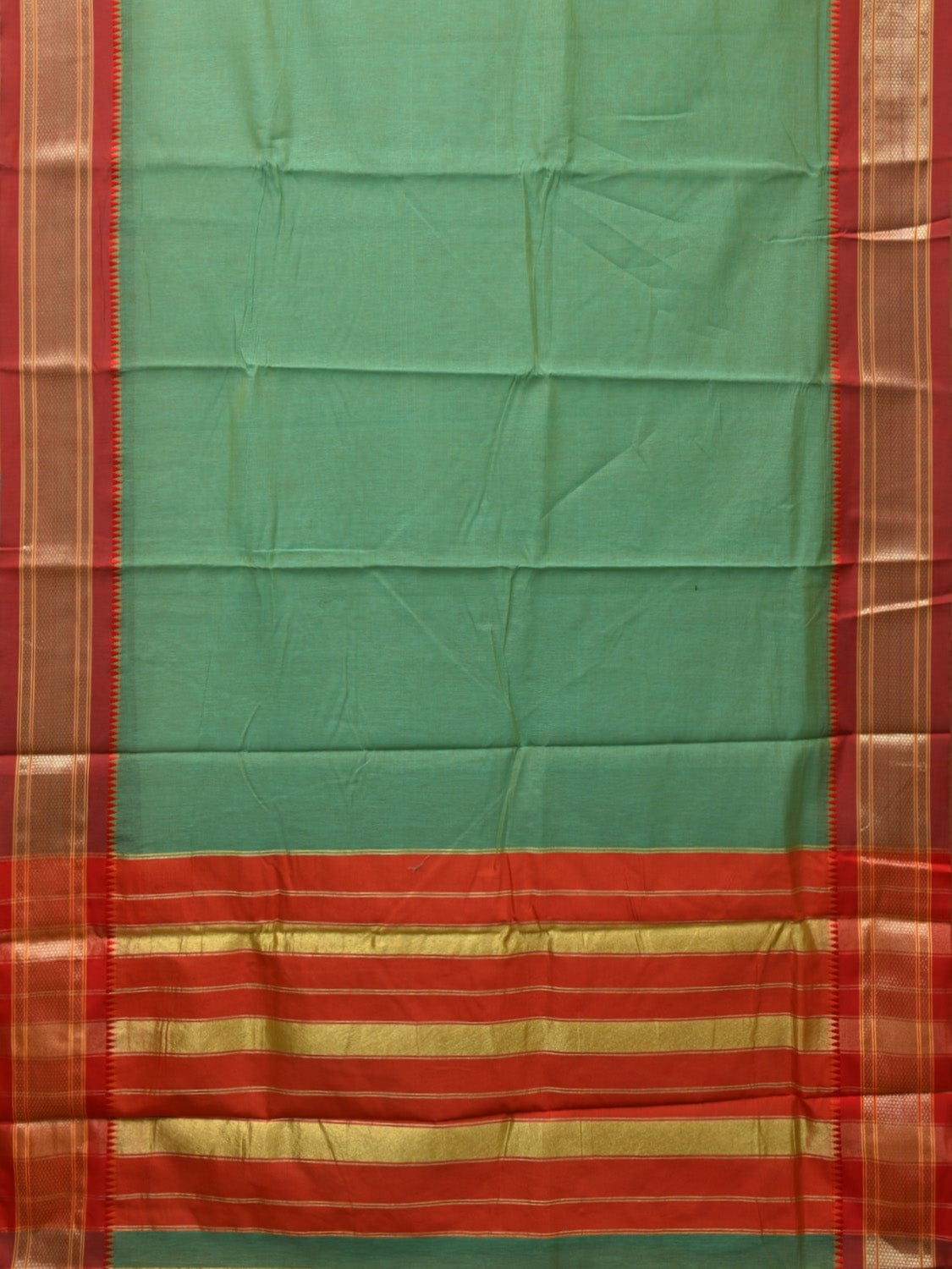 Light Green and Red Bamboo Cotton Plain Saree with Strips Pallu Design No Blouse bc0256