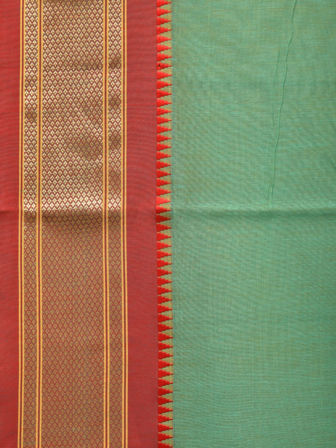 Light Green and Red Bamboo Cotton Plain Saree with Strips Pallu Design No Blouse bc0256