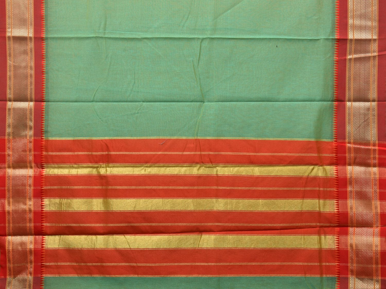 Light Green and Red Bamboo Cotton Plain Saree with Strips Pallu Design No Blouse bc0256