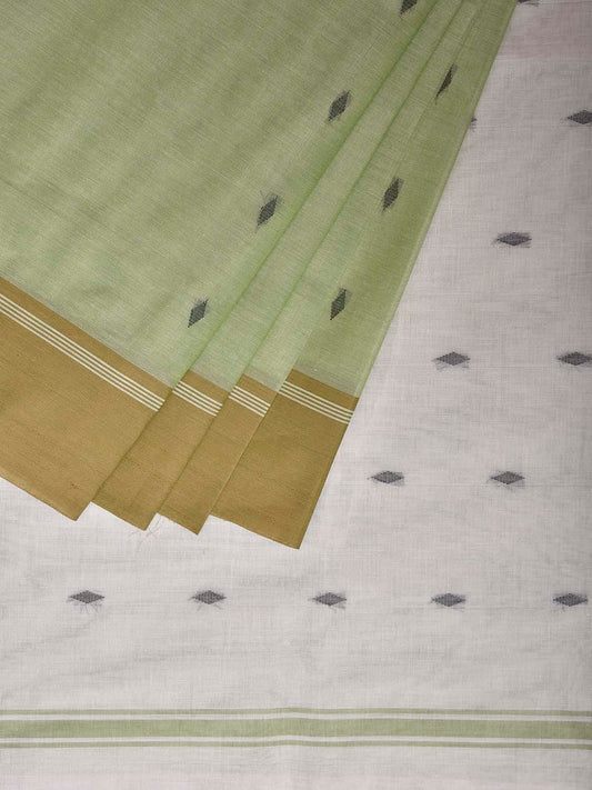 Light Green and White Venkatagiri Cotton Saree with Contrast Pallu Design v0135