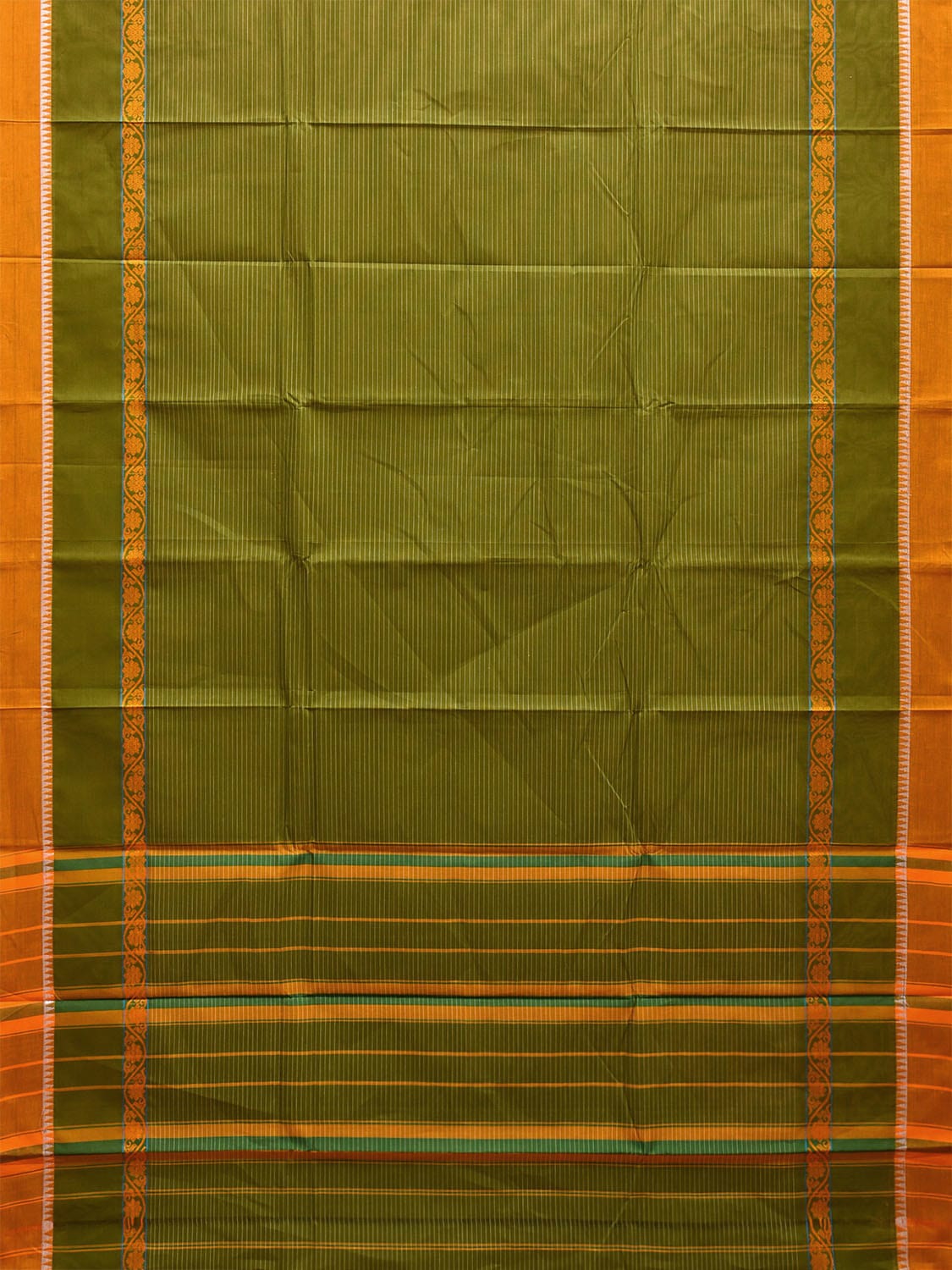 Light Green and Yellow Narayanpet Cotton Handloom Saree with Big Border and Strips Design No Blouse np1041
