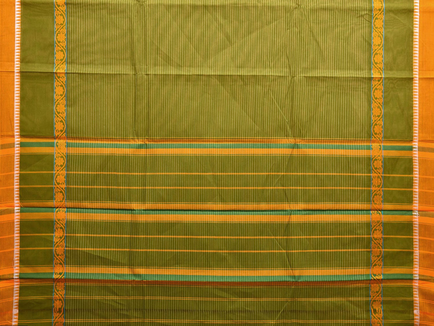 Light Green and Yellow Narayanpet Cotton Handloom Saree with Big Border and Strips Design No Blouse np1041
