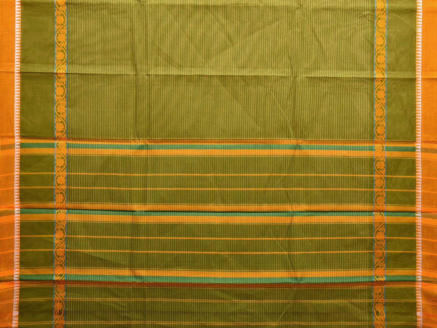 Light Green and Yellow Narayanpet Cotton Handloom Saree with Big Border and Strips Design No Blouse np1041