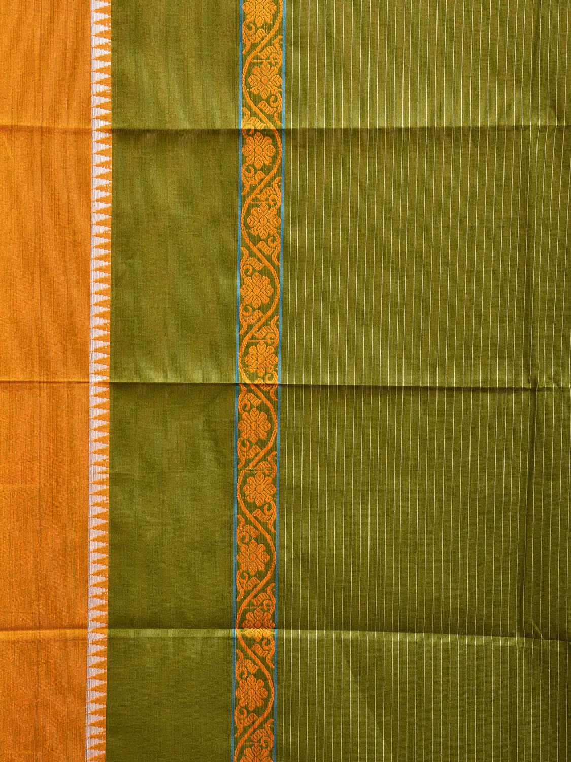 Light Green and Yellow Narayanpet Cotton Handloom Saree with Big Border and Strips Design No Blouse np1041